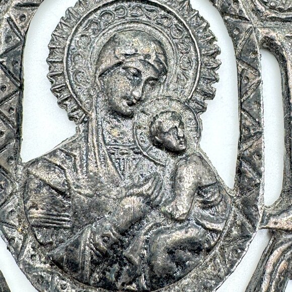 Greek Orthodox Religious Pendant Virgin Mary & Child Jesus Silver-Tone Metal Gre - Picture 2 of 7